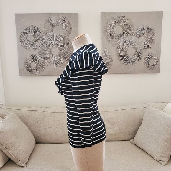 Lauren Ralph Lauren Striped Ruffle Trim Long Sleeve Top sz Sm - Picture 5 of 11